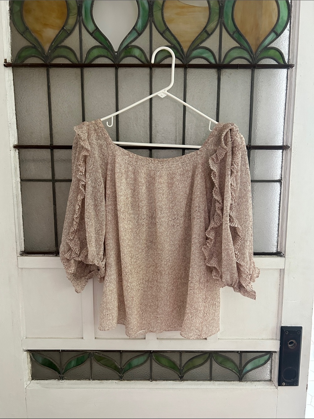Rebecca Taylor Taupe Ruffled Peasant Blouse